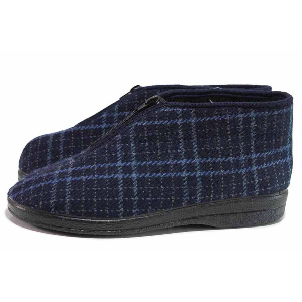 Тъмносини домашни чехли, текстилна материя - равни обувки за целогодишно ползване N 100018888