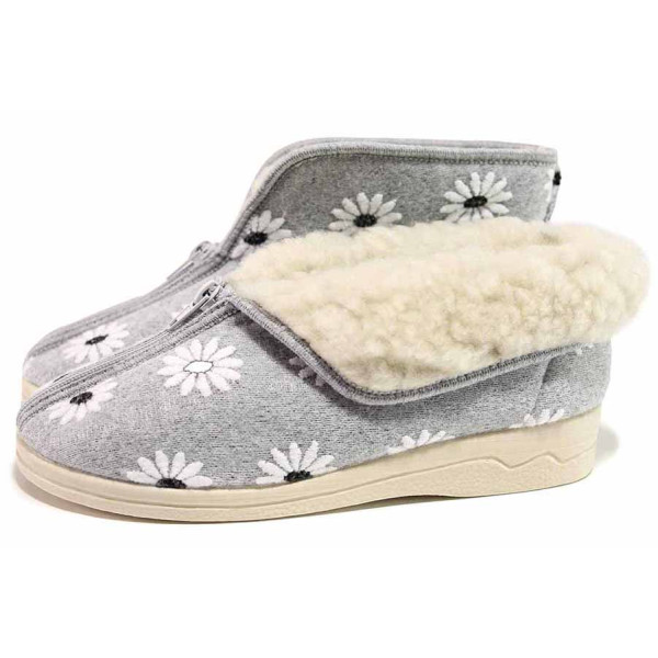 Сиви домашни чехли, текстилна материя - равни обувки за есента и зимата N 100018889