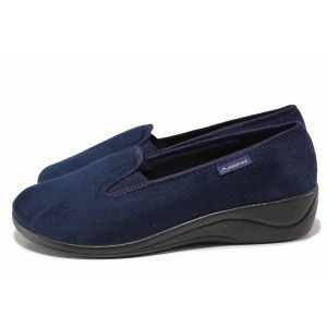 Тъмносини домашни чехли, текстилна материя - равни обувки за есента и зимата N 100018891