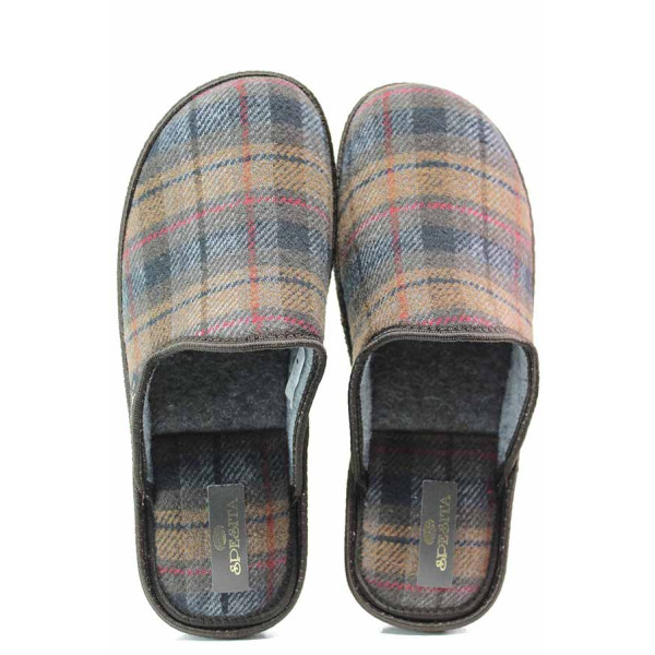 Кафяви домашни чехли, текстилна материя - равни обувки за есента и зимата N 100019052