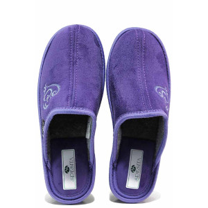 Лилави анатомични домашни чехли, текстилна материя - равни обувки за есента и зимата N 100019055