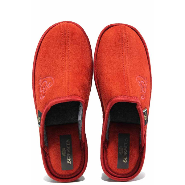 Червени домашни чехли, текстилна материя - равни обувки за есента и зимата N 100019056