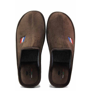 Кафяви домашни чехли, текстилна материя - всекидневни обувки за есента и зимата N 100019134