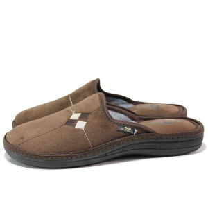 Кафяви анатомични домашни чехли, текстилна материя - ежедневни обувки за целогодишно ползване N 100019143