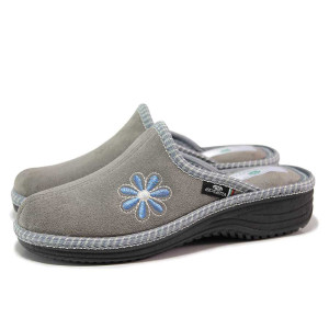 Сиви анатомични домашни чехли, текстилна материя - равни обувки за целогодишно ползване N 100017457