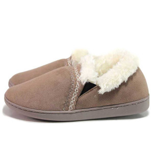 Бежови анатомични домашни чехли, текстилна материя - всекидневни обувки за есента и зимата N 100019144