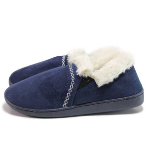 Сини домашни чехли, текстилна материя - ежедневни обувки за есента и зимата N 100019145