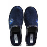 Тъмносини дамски пантофки, текстилна материя - равни обувки за целогодишно ползване N 100014734
