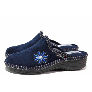 Тъмносини анатомични дамски пантофки, текстилна материя - равни обувки за целогодишно ползване N 100014734