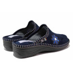 Тъмносини дамски пантофки, текстилна материя - равни обувки за целогодишно ползване N 100014734