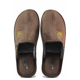 Кафяви домашни чехли, текстилна материя - ежедневни обувки за целогодишно ползване N 100019153