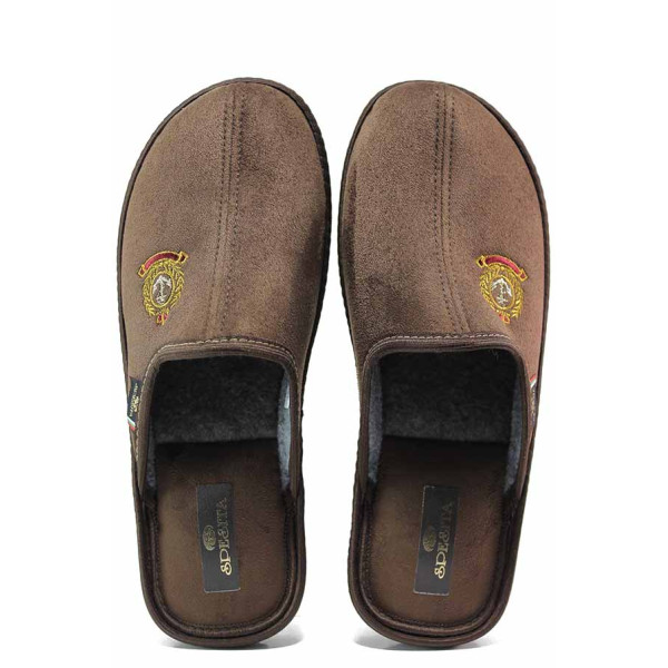 Кафяви домашни чехли, текстилна материя - ежедневни обувки за целогодишно ползване N 100019153