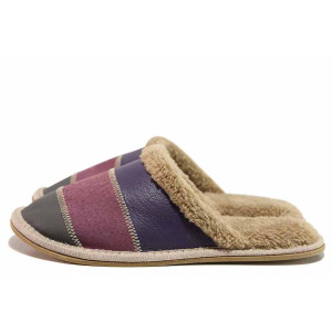 Лилави домашни чехли, естествена кожа - всекидневни обувки за есента и зимата N 100019163