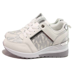 Бели спортни дамски обувки, здрава еко-кожа - всекидневни обувки за пролетта и есента N 100017517