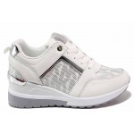 Бели спортни дамски обувки, здрава еко-кожа - всекидневни обувки за пролетта и есента N 100017517
