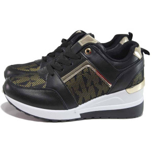 Черни спортни дамски обувки, здрава еко-кожа - спортни обувки за пролетта и есента N 100017518