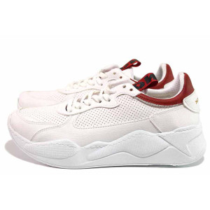 Бели анатомични мъжки спортни обувки, здрава еко-кожа - спортни обувки за целогодишно ползване N 100017629