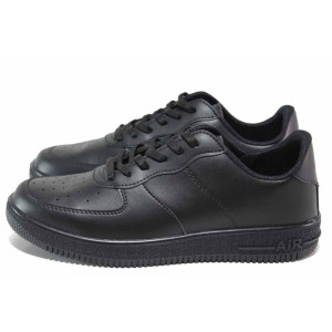 Черни мъжки маратонки, здрава еко-кожа - спортни кецове за пролетта и лятото N 100017965