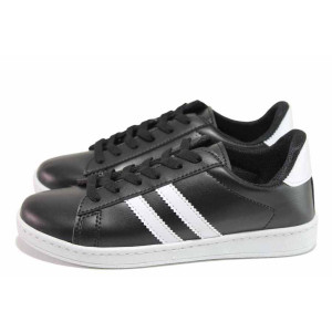 Черни тинейджърски маратонки, здрава еко-кожа - спортни кецове за пролетта и лятото N 100017967