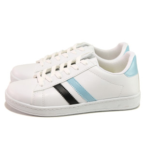 Бели дамски маратонки, здрава еко-кожа - спортни кецове за пролетта и лятото N 100017969