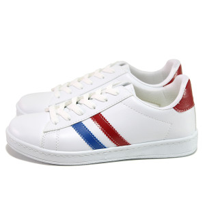 Бели дамски маратонки, здрава еко-кожа - спортни кецове за пролетта и лятото N 100017971