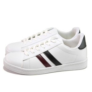 Бели дамски маратонки, здрава еко-кожа - спортни кецове за пролетта и лятото N 100017972