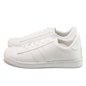 Бели дамски маратонки, здрава еко-кожа - спортни кецове за пролетта и лятото N 100017975