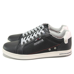 Черни мъжки маратонки, здрава еко-кожа - спортни обувки за есента и зимата N 100017993