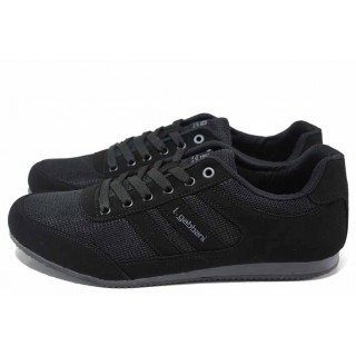 Черни мъжки спортни обувки, текстилна материя - спортни обувки за пролетта и лятото N 100018029