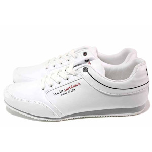 Бели мъжки спортни обувки, здрава еко-кожа - спортни обувки за пролетта и лятото N 100018030