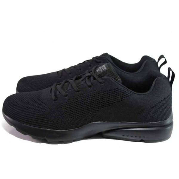 Черни мъжки маратонки, текстилна материя - спортни обувки за пролетта и лятото N 100018048