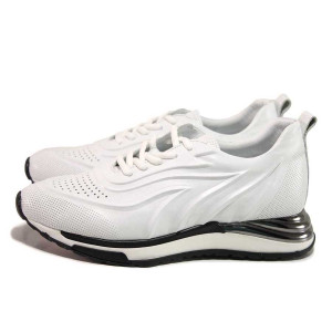 Бели спортни дамски обувки, естествена кожа - спортни обувки за пролетта и лятото N 100018132