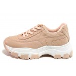 Розови дамски маратонки, здрава еко-кожа - спортни обувки за пролетта и лятото N 100018134