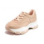 Розови дамски маратонки, здрава еко-кожа - спортни обувки за пролетта и лятото N 100018134