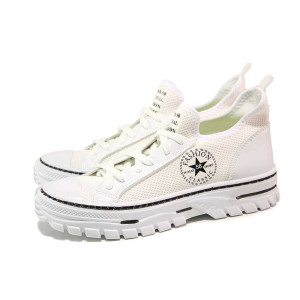 Бели спортни дамски обувки, текстилна материя - спортни кецове за пролетта и лятото N 100018126