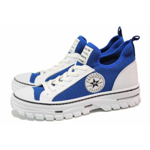 Сини спортни дамски обувки, текстилна материя - спортни кецове за пролетта и лятото N 100018128