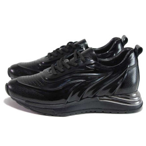 Черни спортни дамски обувки, лачена естествена кожа - спортни обувки за пролетта и лятото N 100018149