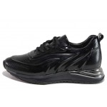 Черни спортни дамски обувки, лачена естествена кожа - спортни обувки за пролетта и лятото N 100018149