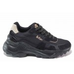 Черни дамски маратонки, естествен велур - спортни обувки за пролетта и лятото N 100018426