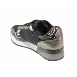 Черни дамски маратонки, естествена кожа и текстилна материя - спортни обувки за пролетта и лятото N 100018422