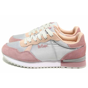 Розови дамски маратонки, естествен велур - спортни обувки за пролетта и лятото N 100018423