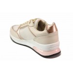 Бежови дамски маратонки, естествена кожа и текстилна материя - спортни обувки за пролетта и лятото N 100018421