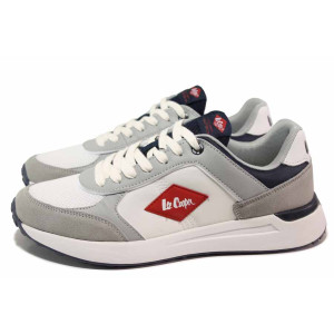 Бели анатомични мъжки маратонки, естествена кожа и естествена велурена кожа - спортни обувки за пролетта и лятото N 100018419