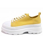 Жълти дамски кецове, текстилна материя - спортни обувки за пролетта и лятото N 100018436