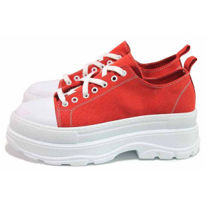 Червени дамски кецове, текстилна материя - спортни обувки за пролетта и лятото N 100018437