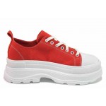 Червени дамски кецове, текстилна материя - спортни обувки за пролетта и лятото N 100018437