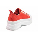 Червени дамски кецове, текстилна материя - спортни обувки за пролетта и лятото N 100018437