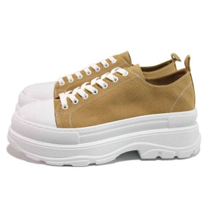 Бежови дамски кецове, текстилна материя - спортни обувки за пролетта и лятото N 100018438