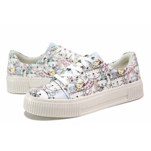 Бели спортни дамски обувки, здрава еко-кожа - спортни кецове за целогодишно ползване N 100018791