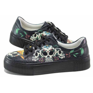 Черни спортни дамски обувки, здрава еко-кожа - спортни кецове за целогодишно ползване N 100018788